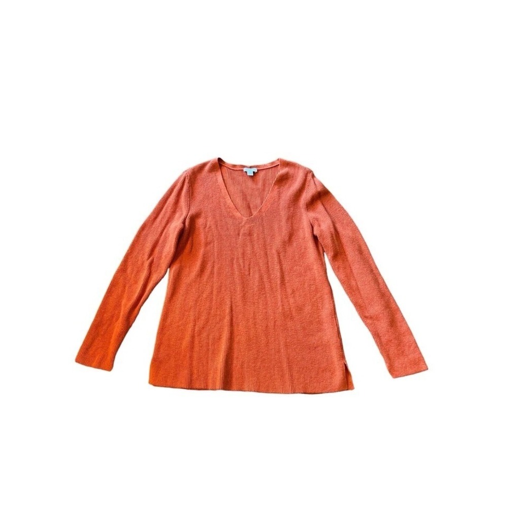 J. Jill Orange Long‎ Sleeve Ribbed V-Neck Sweater